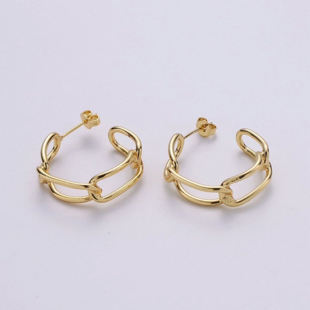 24k Vermeil Gold Chain Link Hoop Earrings - Minimalist hoop chain link earrings